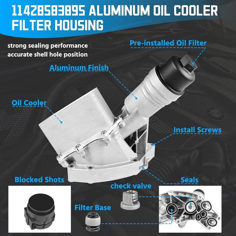 liriuda 11428583895 Upgrade Aluminum Oil Filter Housing Assembly Engine Oil Cooler for BMW 340i 440i 540d 540i 640i 740i M240i X3 X4 xDrive 2016-2021, for B58 3.0L Engine Replace 11428583901 11428588578 - Image 3